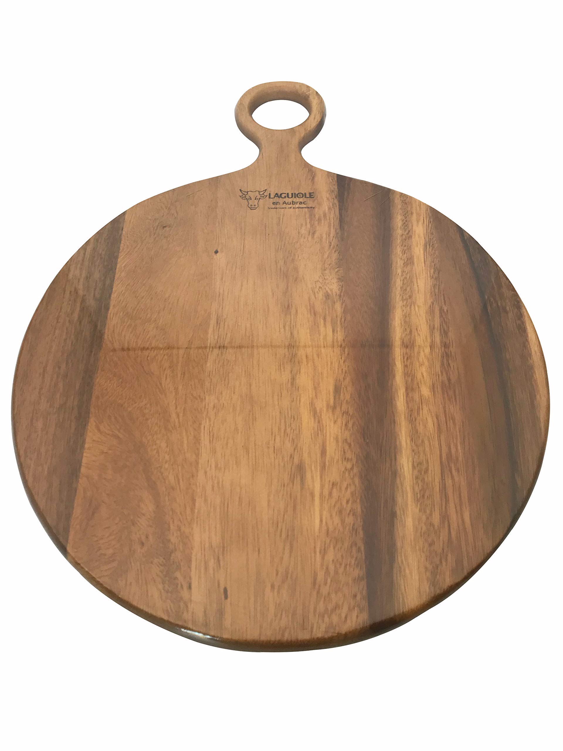 Laguiole en Aubrac Round Solid Maple Pizza Wood Cutting Board for Serving, Chopping or Charcuterie Platter, 35cm / 14-Inch With Pizza Cutter, Ebony Handle