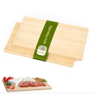 decomil-bamboo wood cutting board set of 2, wood serving board, 15.25 x 8.25 inch chopping boards for charcuterie, vegetables, meat, for diy projects