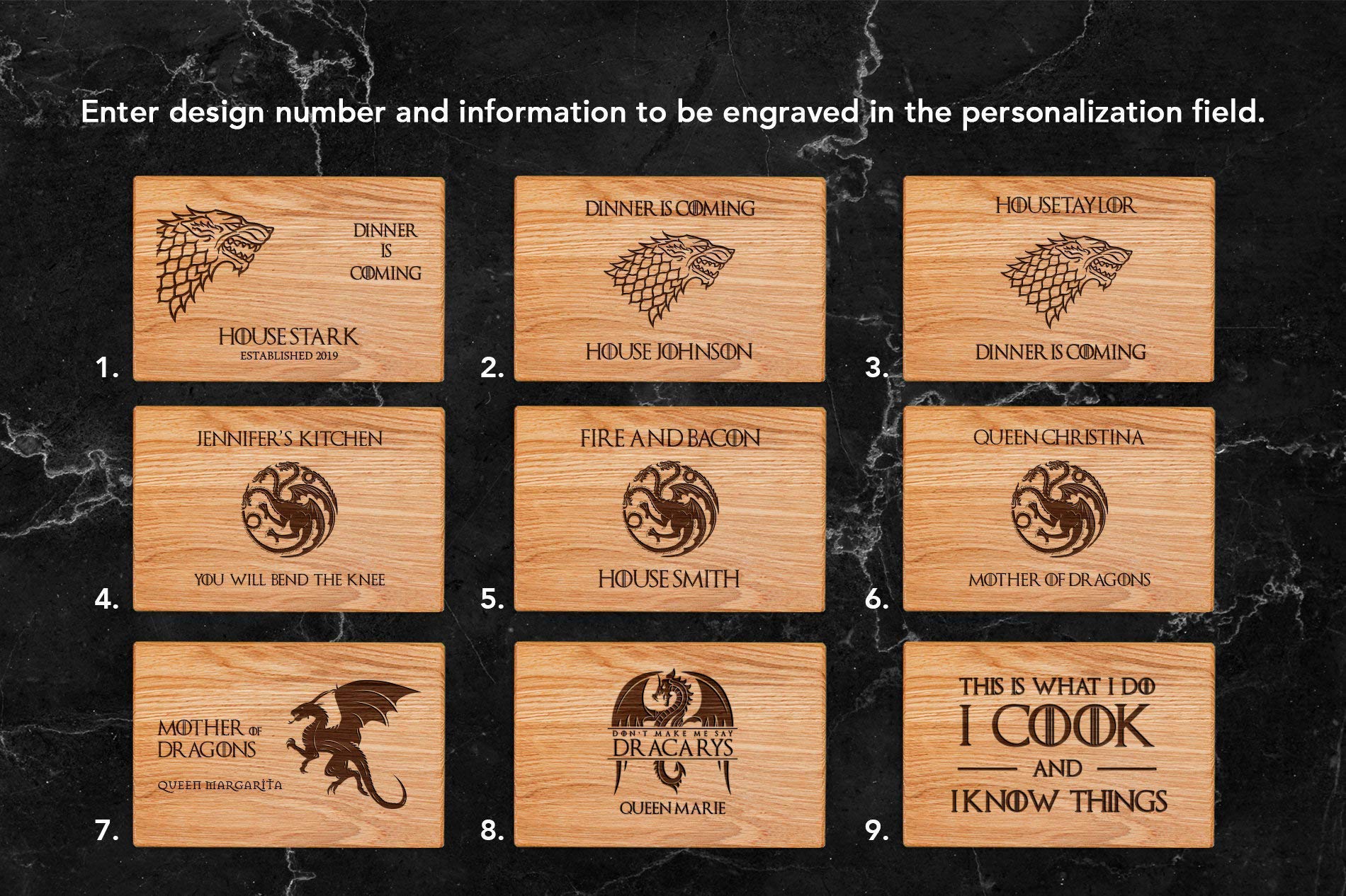 Dinner is coming Games of thrones House Targaryen Personalized Engraved Cutting Board Custom Family chopping Wedding Gift Anniversary Mother's day gift Birthday game03