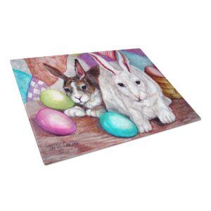 Caroline's Treasures PJC1064LCB Buddy Buddies Easter Rabbit Glass Cutting Board Large Decorative Tempered Glass Kitchen Cutting and Serving Board Large Size Chopping Board