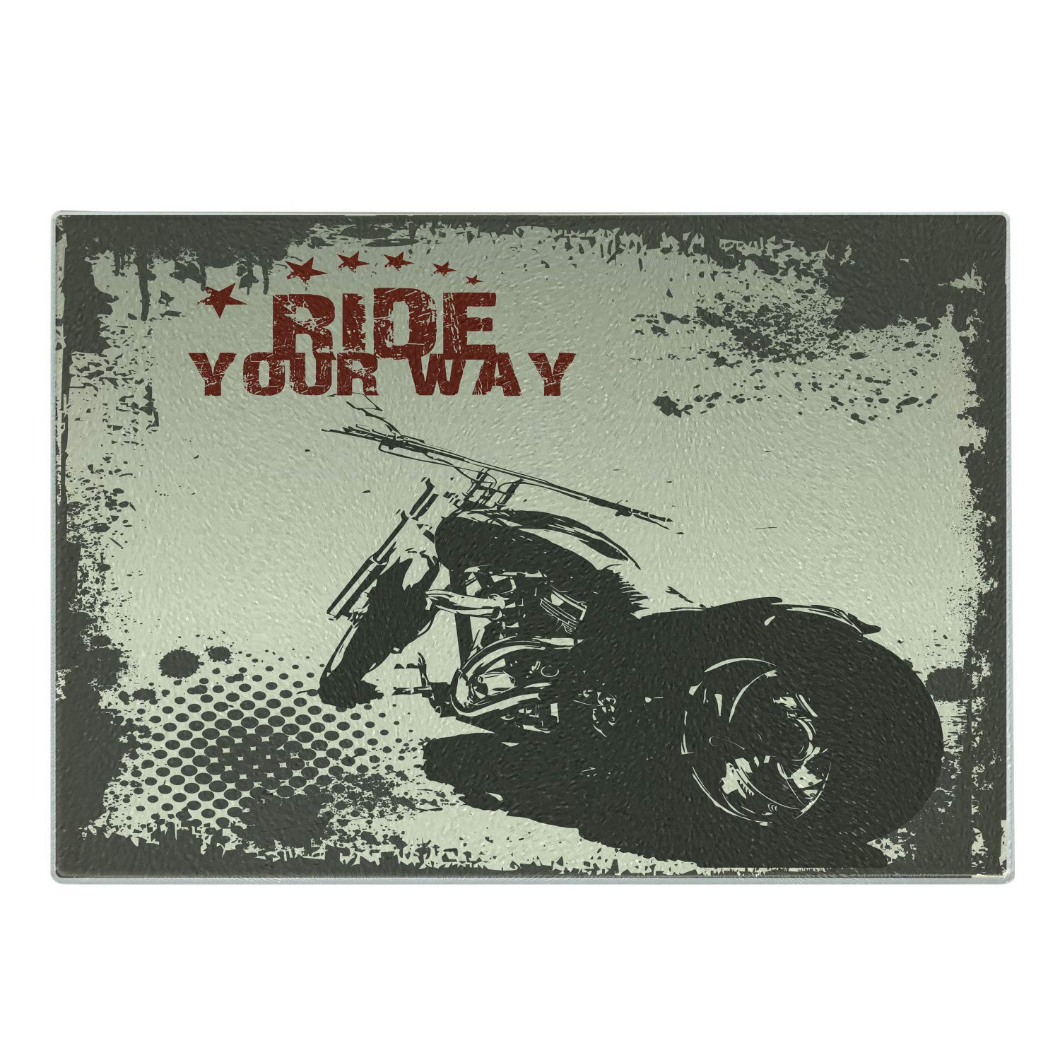 Ambesonne Adventure Cutting Board, Ride Your Way Words Motorcycle Image Poster Artwork Print, Decorative Tempered Glass Cutting and Serving Board, Large Size, Charcoal Grey