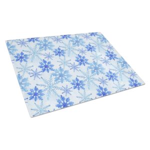 caroline's treasures bb7484lcb blue snowflakes watercolor glass cutting board large decorative tempered glass kitchen cutting and serving board large size chopping board