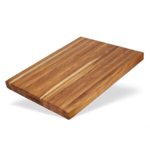 teak cutting board extra-large (24x18x1.75 inch) carving board with hand grip, teak butcher block, the leif