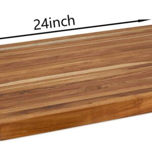 Teak Cutting Board Extra-Large (24x18x1.75 inch) Carving Board With Hand Grip, Teak Butcher Block, The Leif