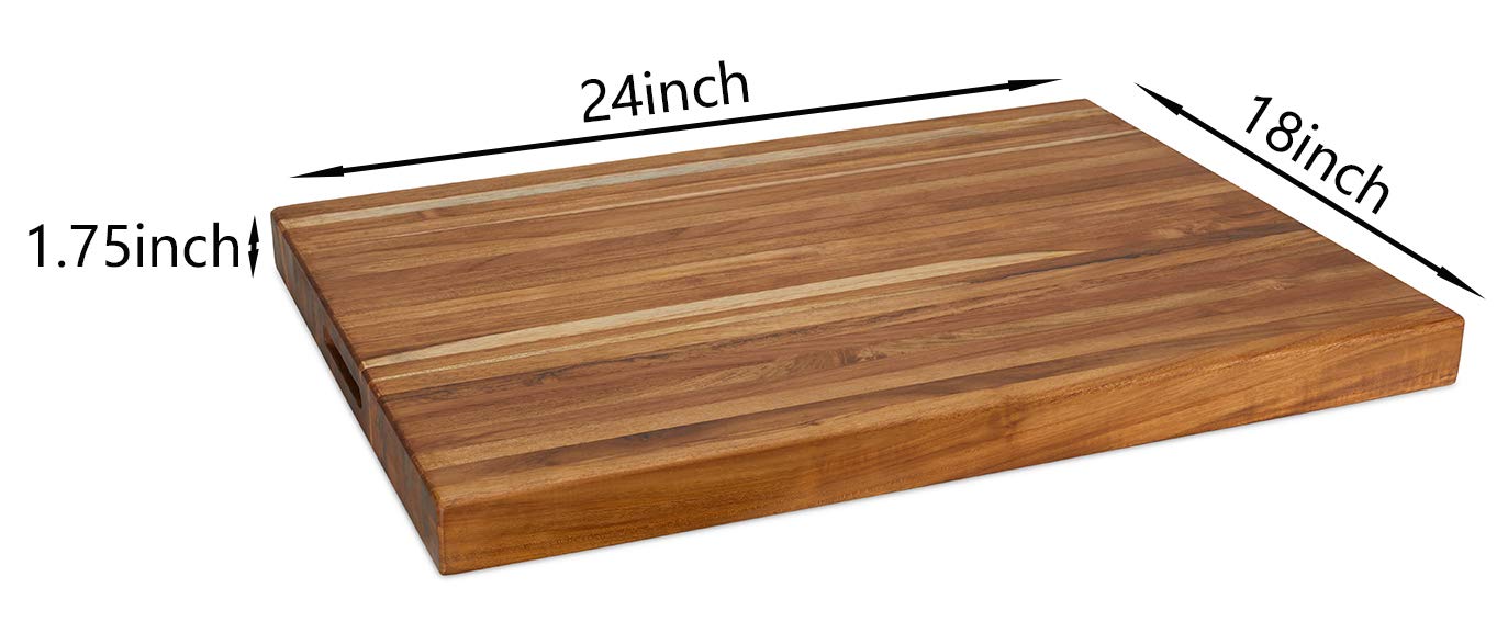 Teak Cutting Board Extra-Large (24x18x1.75 inch) Carving Board With Hand Grip, Teak Butcher Block, The Leif