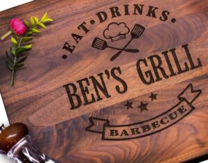 personalized grill wooden cutting board handmade in usa – best serves as chopping board, charcuterie board, cheese board – unique wood grilling gift for men birthday, housewarming & anniversary
