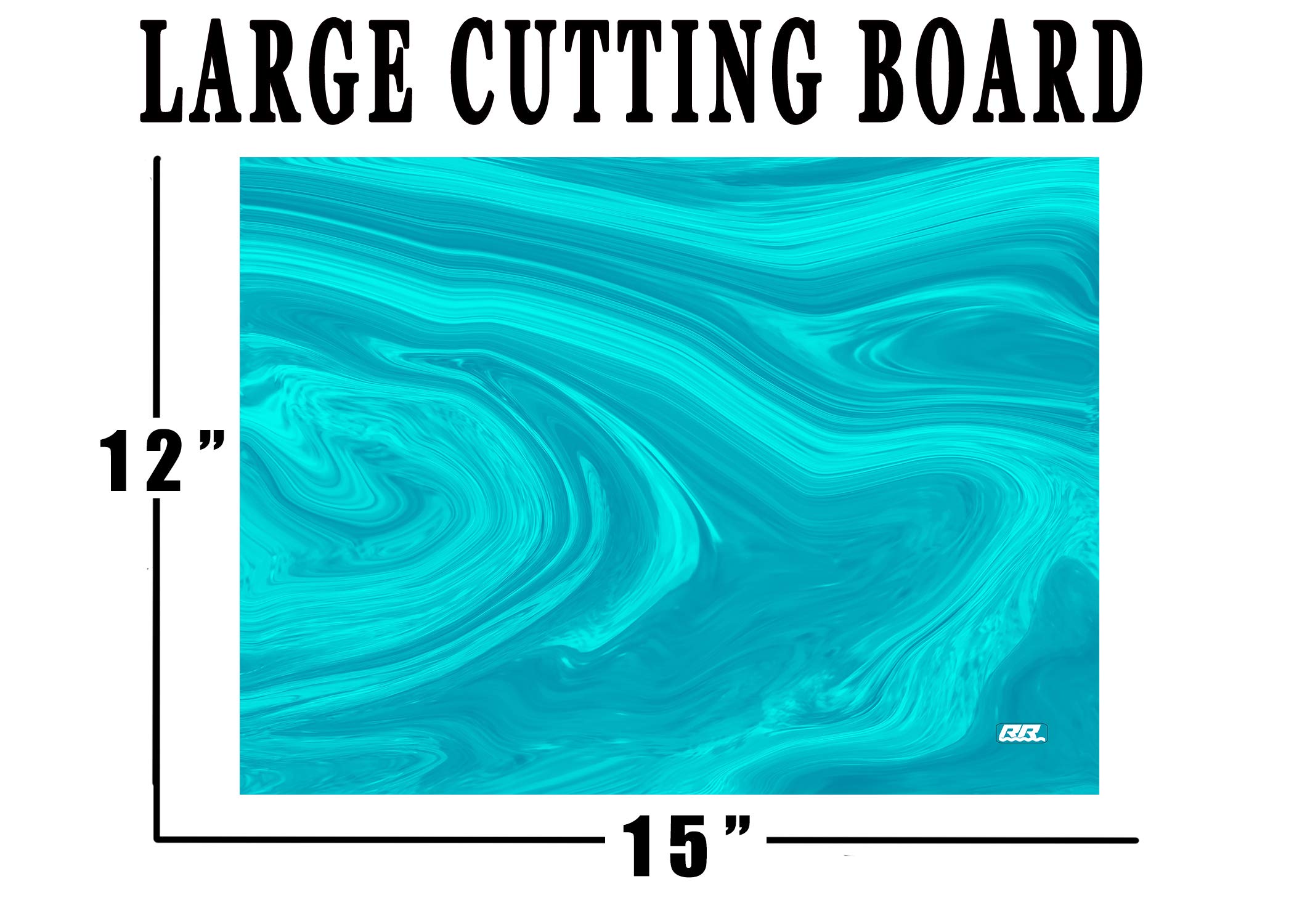 Aqua Blue Textured Marble Art Kitchen Glass Cutting Board Modern Decorative Gift Abstract Wavy Contrast Design