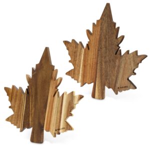 navaris maple leaf serving boards (set of 2) - wood cutting board set for cheese, food, entertaining - 12" small charcuterie board made of acacia wood