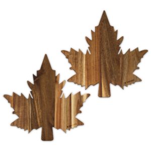 Navaris Maple Leaf Serving Boards (Set of 2) - Wood Cutting Board Set for Cheese, Food, Entertaining - 12" Small Charcuterie Board Made of Acacia Wood