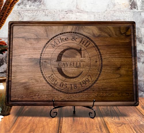 Personalized Walnut Cutting Board - Custom Wooden Walnut Cutting Boards for Couples Wedding, Anniversary, Housewarming Gift - Family Name Date Engraved and USA Made - Customizable Kitchen Decor Gifts