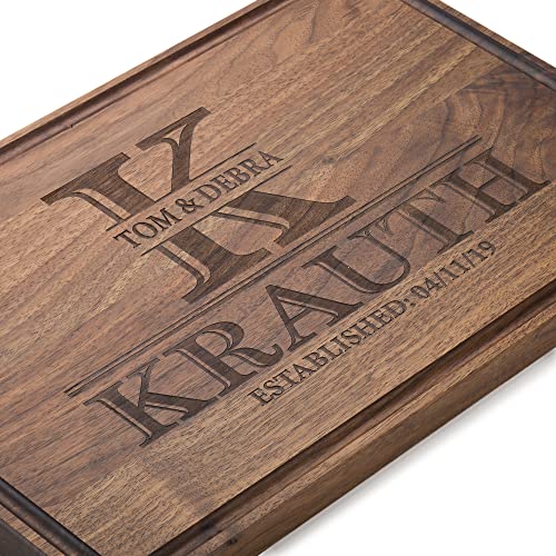 Personalized Walnut Cutting Board - Custom Wooden Walnut Cutting Boards for Couples Wedding, Anniversary, Housewarming Gift - Family Name Date Engraved and USA Made - Customizable Kitchen Decor Gifts