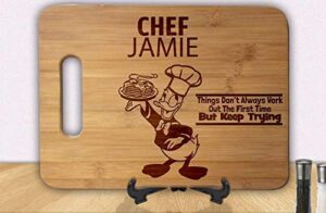 donald duck personalzied chef engraved cutting board chopping block