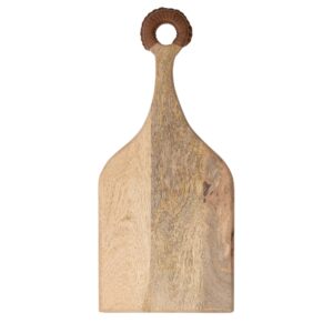 creative co-op mango wood cutting board with braided leather handle, 19''l x 8''w