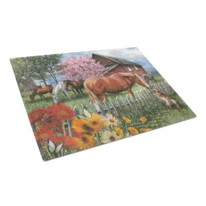 caroline's treasures ptw2020lcb horses chatting with the neighbors glass cutting board large decorative tempered glass kitchen cutting and serving board large size chopping board