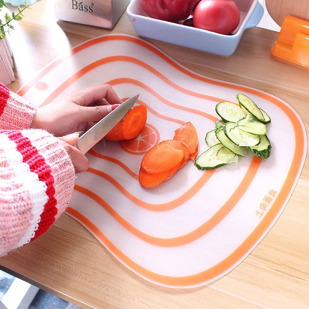 WEISHA Flexible Cutting Board 1PC Chopping Board Plastic Easy Cleaning Cutting Plate Hangable Non-Slip Frosted Home Kitchen Accessories(M,Orange)
