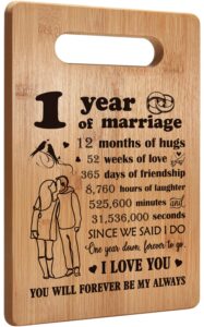 1st anniversary wedding gifts for couple, happy first wedding anniversary cutting board, 1st year of marriage gift for her/him, one year as husband and wife, mr and mrs