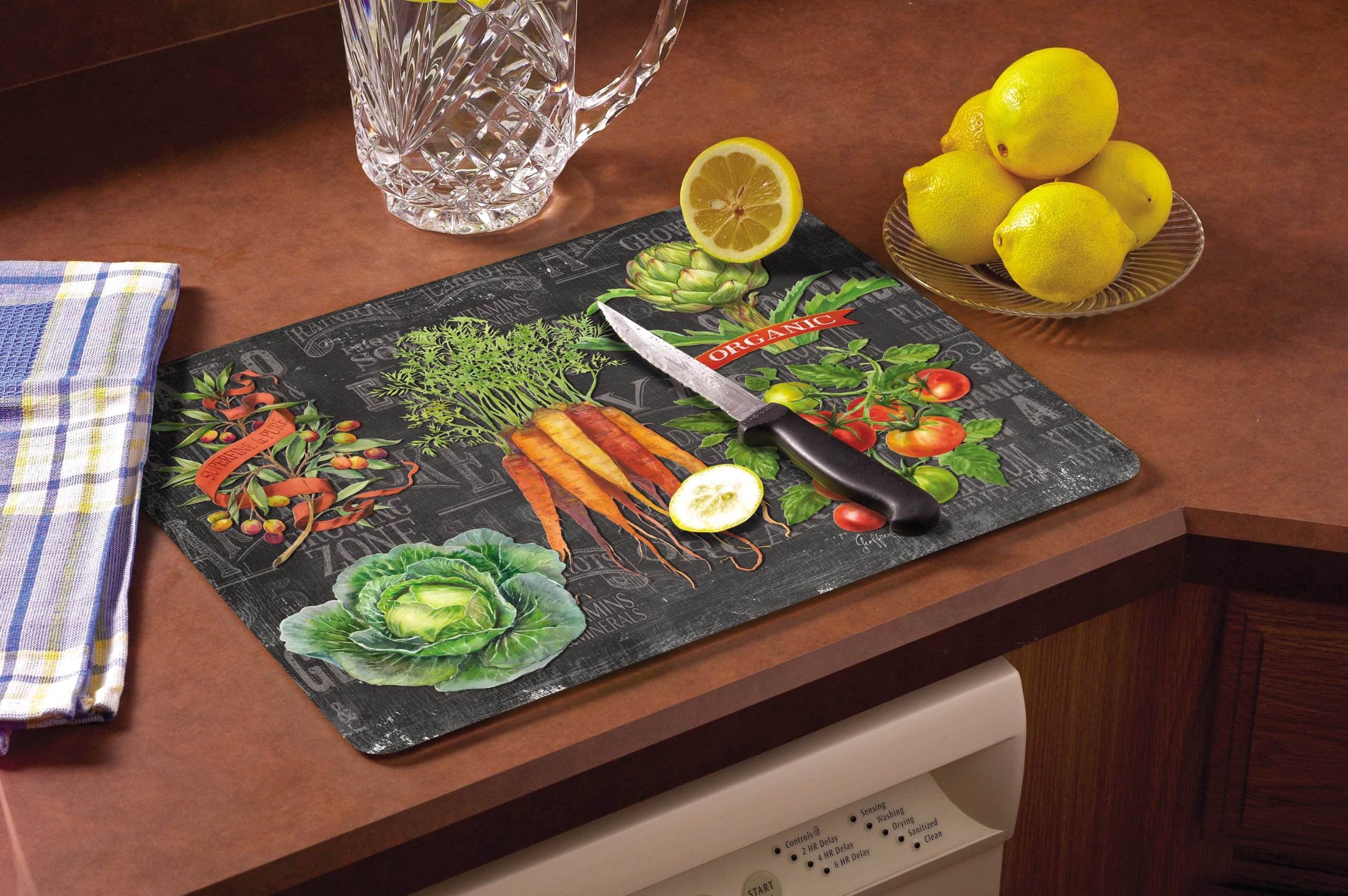 CounterArt Chalkboard Veggies Glass Cutting Board, 15 x 12 Inches