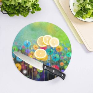 Bagea-Ka Seasonal Nature Spring Summer Autumn Winter Flowers Pattern Tempered Glass Cutting Board 8" Round Kitchen Decorative Chopping Board Small