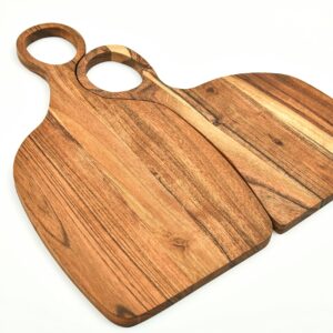 Woodlery Organic Acacia Wood Couple Valentine kitchen Cutting Chopping Board with Handles for Butcher Block Cheese Vegetables Fruit Salad (Set of 2 Couple Board 16L x 9W, 13L x 7W Inches)