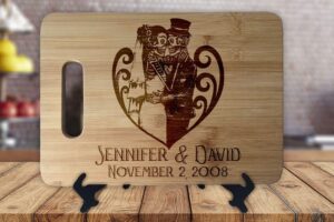 gothic wedding cutting board sugar skull till death do us part, together forever, skeleton couple art, halloween wedding gift personalized