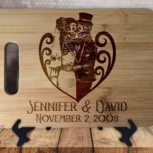 Gothic Wedding Cutting Board Sugar Skull Till Death Do Us Part, Together Forever, Skeleton Couple Art, Halloween Wedding Gift Personalized