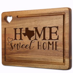 home sweet home texas state engraved wood cutting board gifts for cook lover, chef, family, friend, rustic farmhouse home housewarming christmas gift