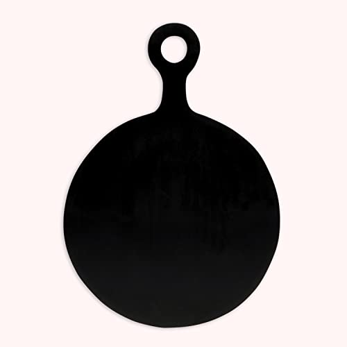 India Handicrafts Black Round Wooden Chopping Board With Handle 71343