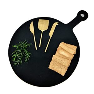 India Handicrafts Black Round Wooden Chopping Board With Handle 71343