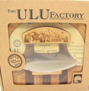 the ulu factory ulu factory alaska ulu birch walnut stripe wood chopping bowl-board mountain dipper design handle