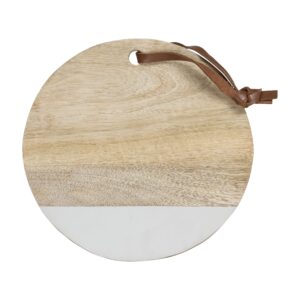 foreside home & garden wood & gray resin with leather loop round cutting board