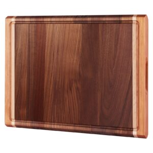 findking walnut cutting board, wooden butcher block, meat chopping board for kitchen, large, thick, heavy, with juice groove, side handle, 17.5 x 12.9 x 1.1 inches