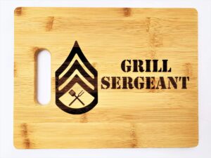 grill sergeant 8.5"x11" engraved bamboo wood cheese cutting board with handle bbq drill sergeant gift