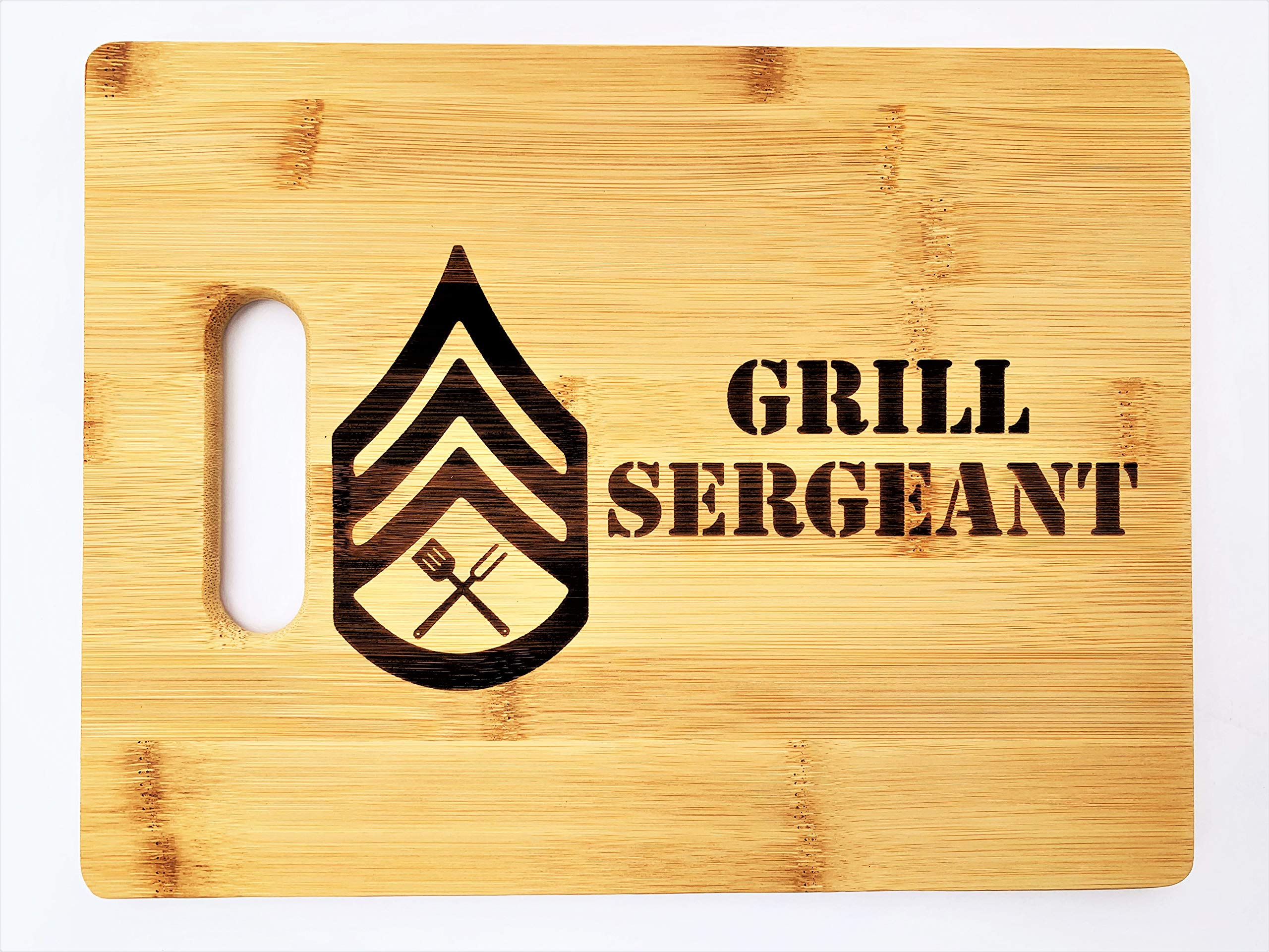 Grill Sergeant 8.5"x11" Engraved Bamboo Wood Cheese Cutting Board with Handle BBQ Drill Sergeant Gift