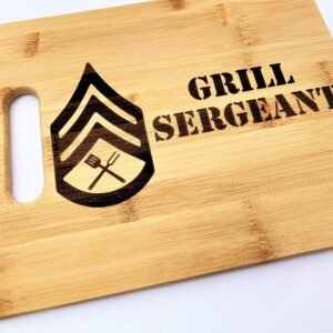 Grill Sergeant 8.5"x11" Engraved Bamboo Wood Cheese Cutting Board with Handle BBQ Drill Sergeant Gift