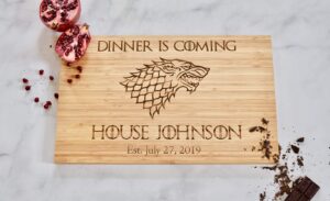 dinner is coming - got - custom engraved cutting board - personalized - wedding - engagement - gift - anniversary