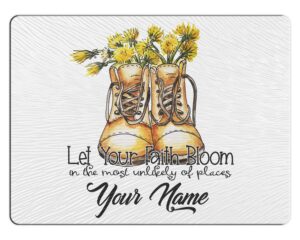 bleu reign cutting board personalized custom name motivational inspirational let your faith bloom floral flowers 11x15 inches textured glass