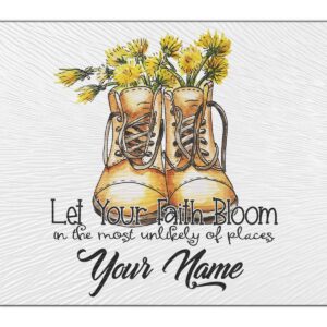 Bleu Reign Cutting Board Personalized Custom Name Motivational Inspirational Let Your Faith Bloom Floral Flowers 11x15 inches Textured Glass