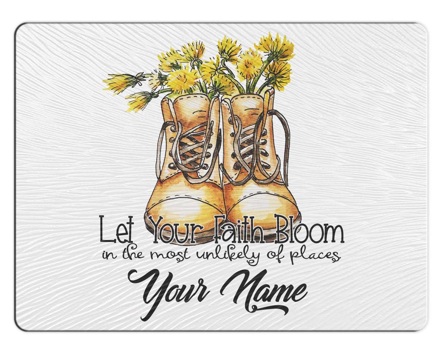 Bleu Reign Cutting Board Personalized Custom Name Motivational Inspirational Let Your Faith Bloom Floral Flowers 11x15 inches Textured Glass