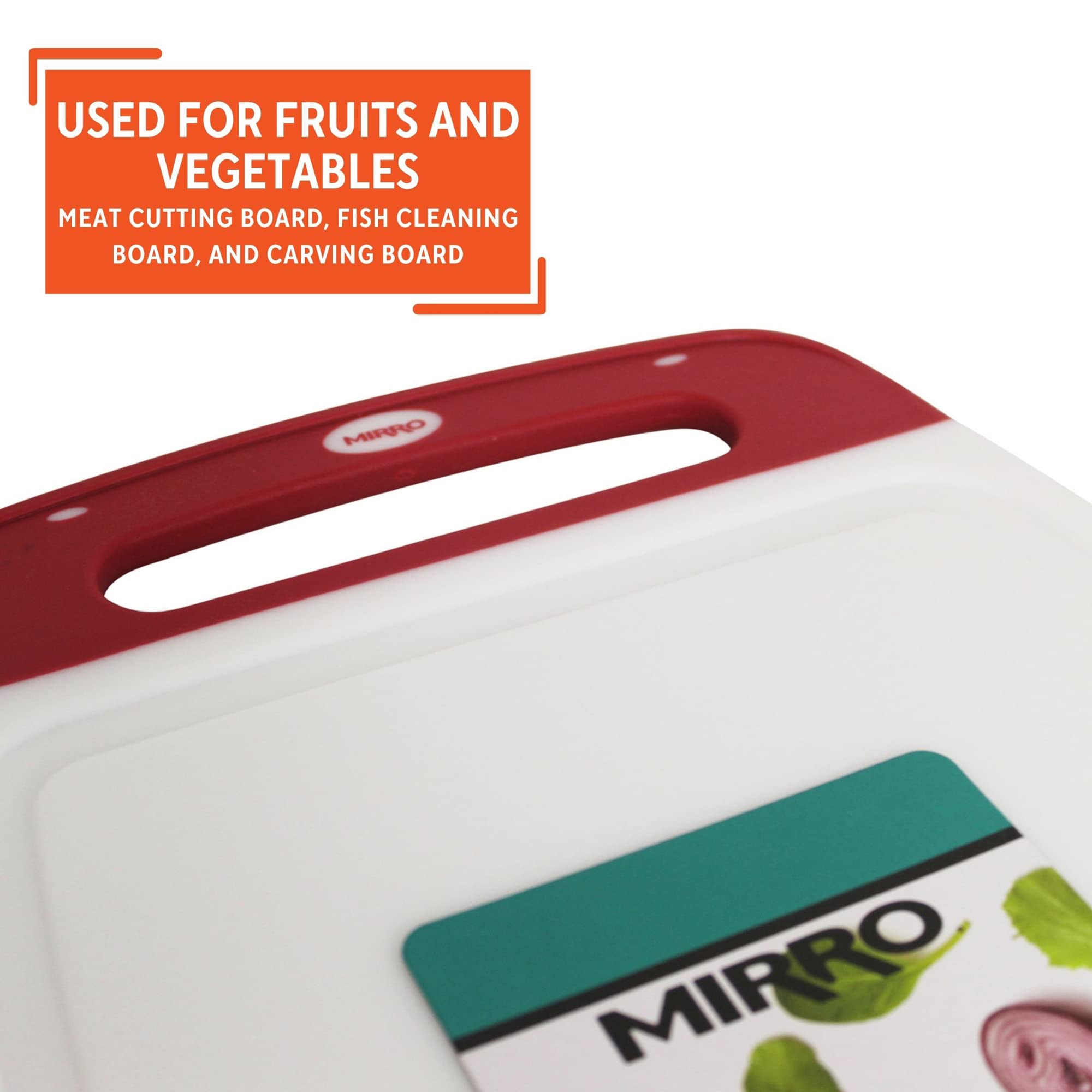 Mirro 16x10" Plastic Cutting Board with Silicone Covering, White/Red