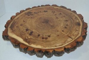lazy susan hand crafted with log slices with bark turn table
