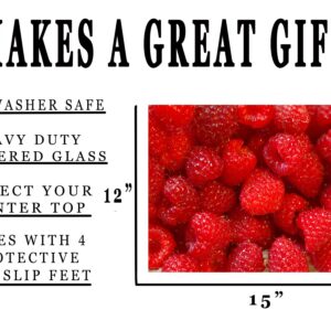 Fresh Raspberry Kitchen Glass Cutting Board Decorative Gift For Mom Red Raspberries Design