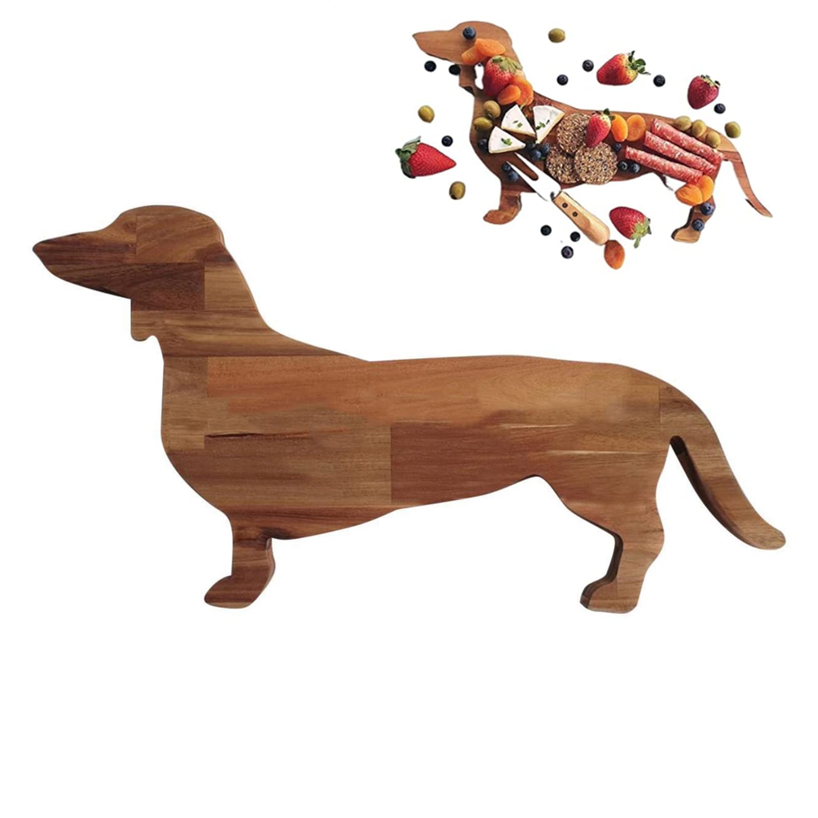 Funny Dachshund Dog Dinner Plate Wooden Aperitif Board Dog Shape Gifts Solid Cheese Board Charcuterie Board Cutting Board Cute Dinner Plate Family Party Convenient Food Tray 15.74Inch ()