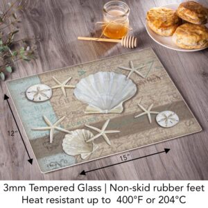 CounterArt Linen Shells 3mm Heat Tolerant Tempered Glass Cutting Board 15” x 12” Manufactured in the USA Dishwasher Safe