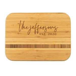 personalized bamboo cutting board mothers day gift engraved wedding gift w/wooden inlay, customizable 9" x 6.5"(barbados)