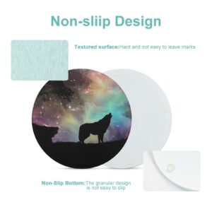 Bagea-Ka Space Starry Galaxy Wolf Animal Pattern Tempered Glass Cutting Board 8" Round Kitchen Decorative Chopping Board Small