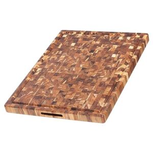 teakhaus butcher block carving board - large reversible wooden cutting board with juice groove and grip handles - teak end grain wood - knife friendly - fsc certified