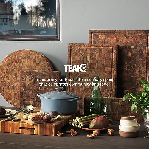 Teakhaus Butcher Block Carving Board - Large Reversible Wooden Cutting Board with Juice Groove and Grip Handles - Teak End Grain Wood - Knife Friendly - FSC Certified