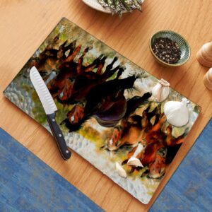 wild mustang horses western prairie cutting board counter decorative glass cutting board, trivet, kitchen counter art