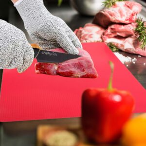 CHEF GRIDS Durable Plastic Cutting Board Set, Chopping Board Plastic, for Vegetable Meat or Cheese | Dishwasher Safe | Pair of MD Protective Gloves