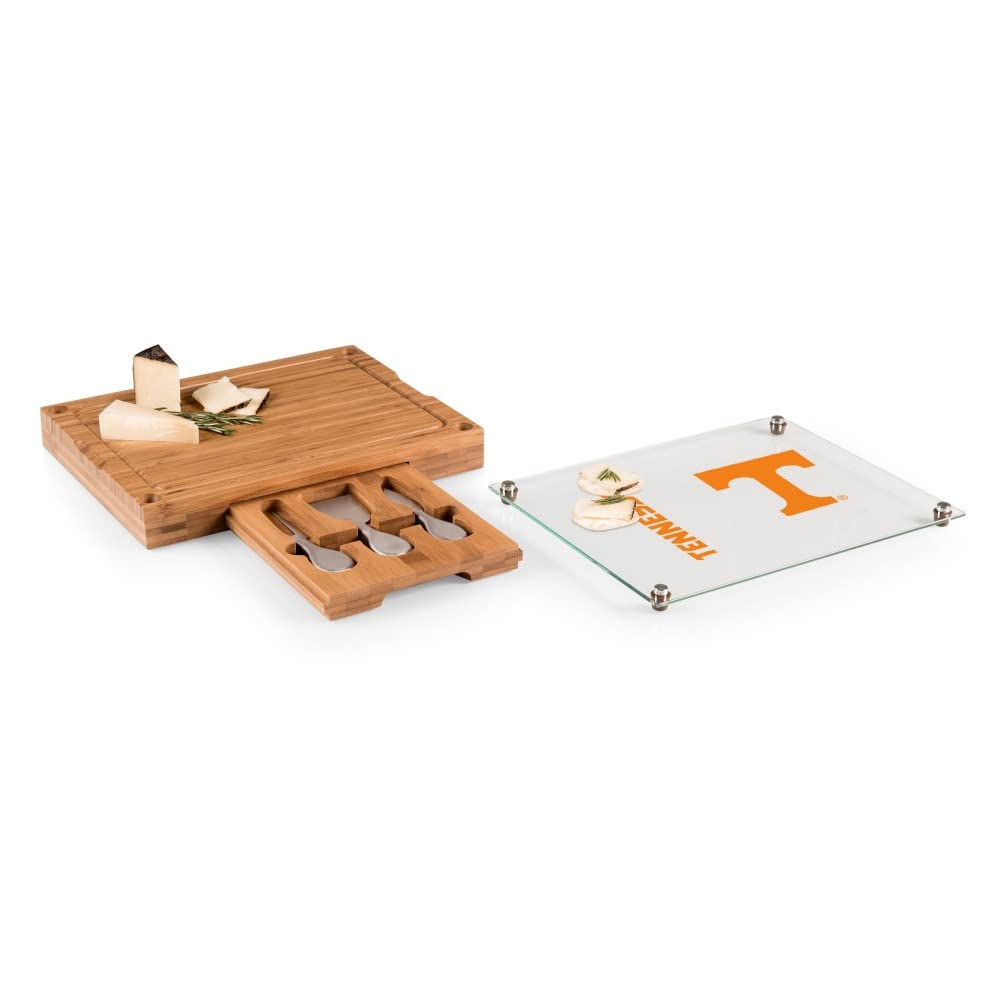 NCAA Tennessee Volunteers Concerto Glass Top Cheese Board and Knife Set - Charcuterie Board Set - Glass Top Cutting Board